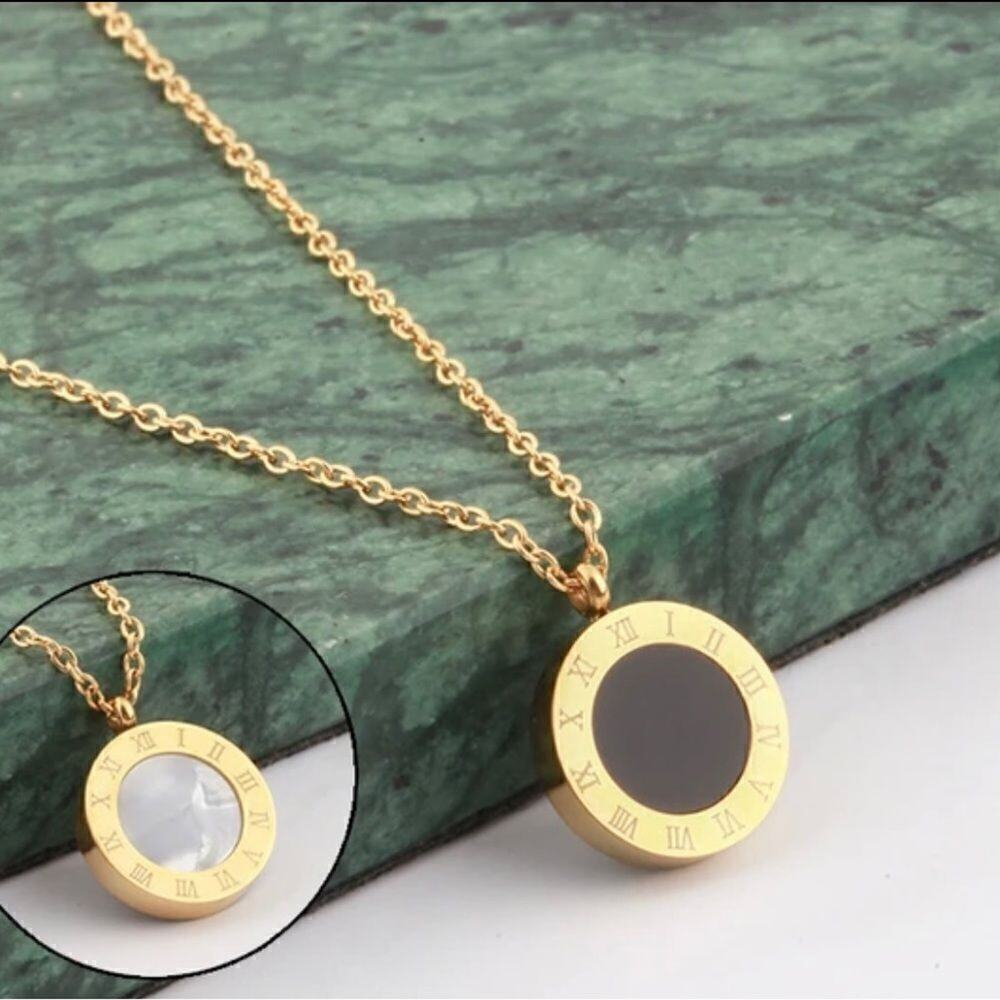 Roman Numerals Reversible Gold Necklace Earrings Set